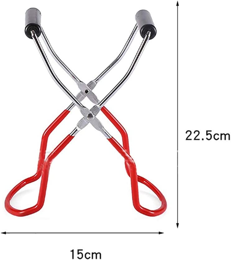 Canning Jar Lifter with Rubber Grips, Long Handle Canning Tongs Stainless Steel Lifter Cans Gripper Clamp Canned Clip for Kitchen Restaurant Wide-Mouth and Regular Jars Safe and Secure Grip (Red)