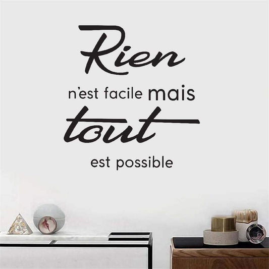 Quotes Art Decals Vinyl Removable Wall Stickers Wall Decal French Quote Rien N'Est Facile Mais Tout Est Possible For Living Room Bedroom