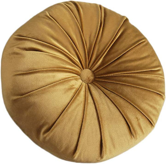 TRRAPLE Round Throw Pillows, Pumpkin Velvet Cushion Pleated Round Pillow Home Decorative for Sofa Bed Living Room Office Chair Couch