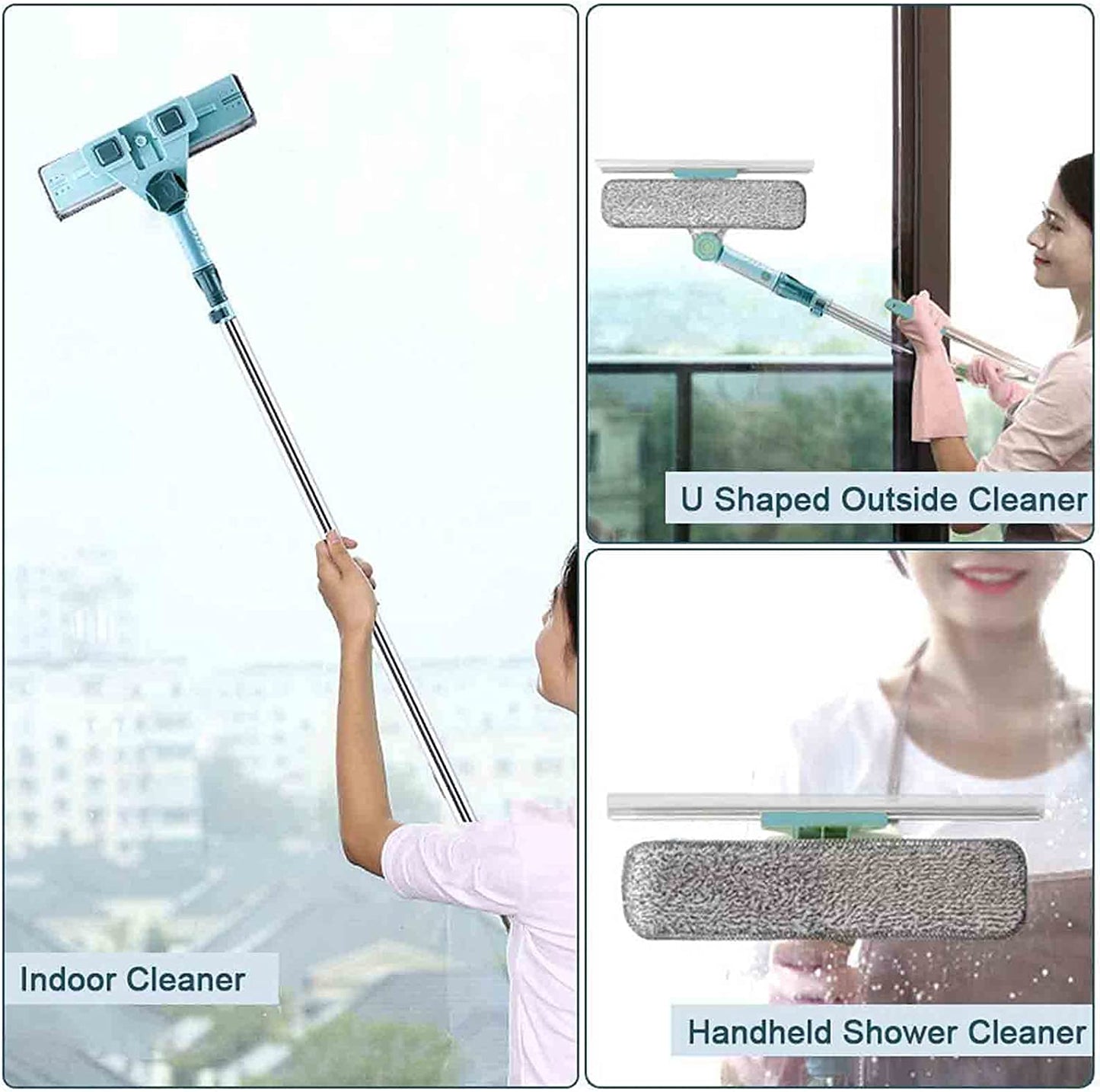 ZQTHL High-Rise Window Cleaning Tool,with U-Shaped Telescopic Rod,Extendable Squeegee Window Cleaner Equipment - Indoor Outdoor