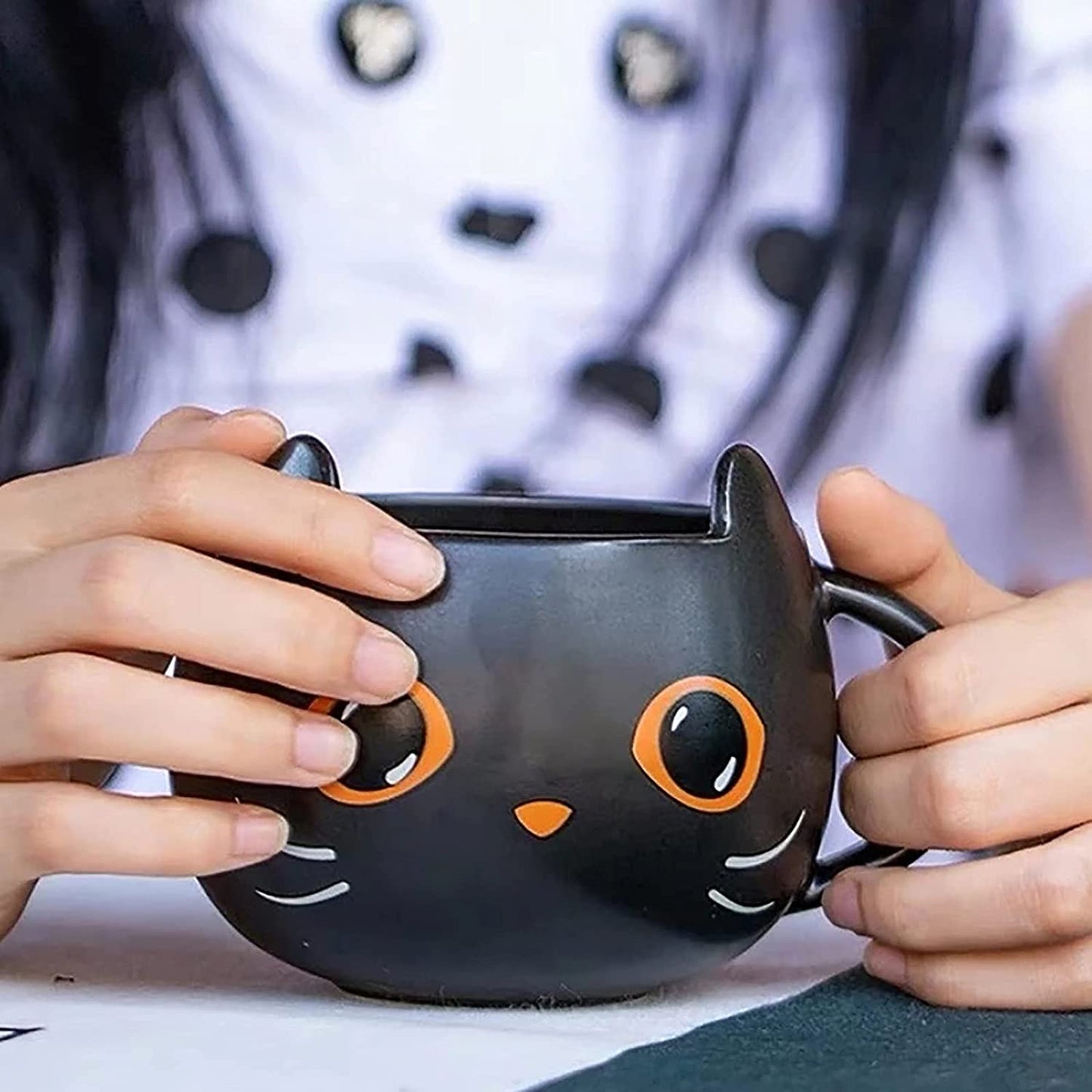 2021 Halloween Black Cat Cup with Witch Cap and Spoon Gifts, Cute Kitty Unique Ceramic Coffee Mug for Halloween Cat Lovers,Home Birthday Gift for Women Men (Cat Cup and Cover)