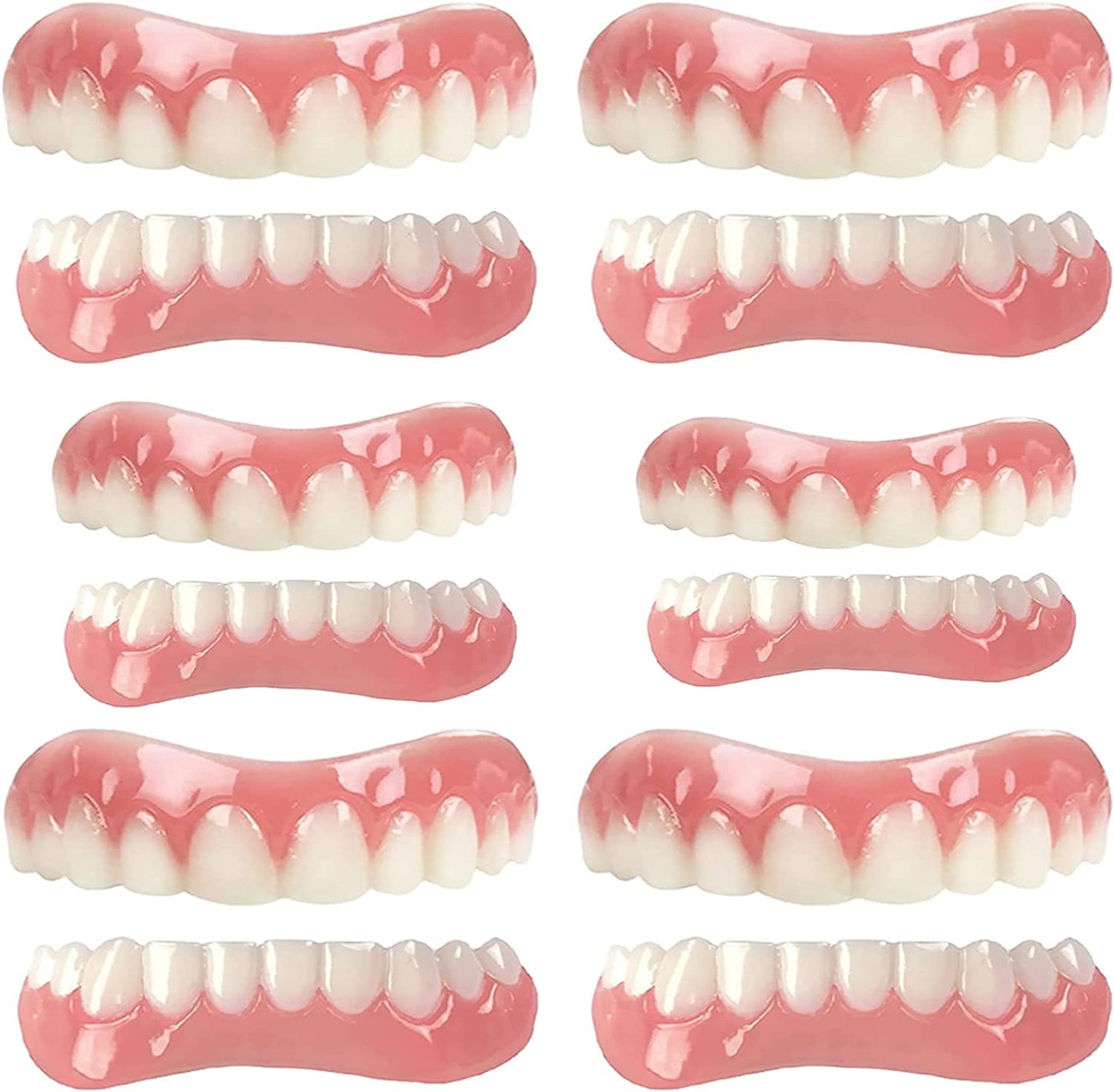 GHJGDAOM Immediate Veneer Upper and Lower False Teeth Natural Tone Comfortable Flexible Perfect Veneers Cosmetic Teeth Silica Gel Fit Perfect Teeth Stickers and Whitening Alternative,6 Pairs