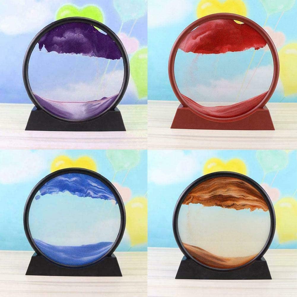 3D Dynamic Moving Sand, Moving Sand Art Picture Round Glass 3D Deep Sea Sandscape in Motion Display Flowing Sand Frame, Relaxing Desktop Home Office Work Decor (black, 12 inch)