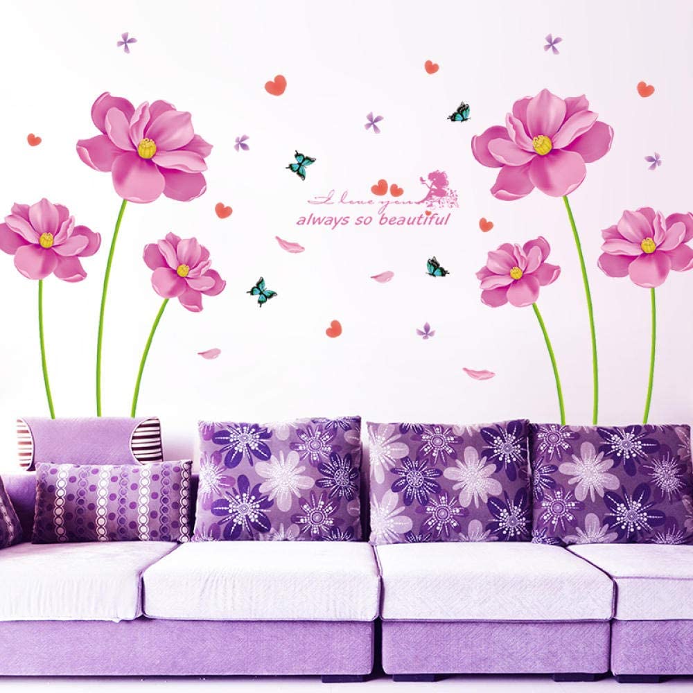 Lotus Wall Decals Blue Flowers Wall Stickers Lotus Butterfly Wall Stickers Living Room Wall Decor Bedroom doors Wall Decor 125x78cm