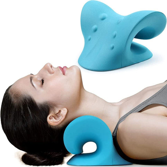 Oddalsail Neck and Shoulder Relaxer, Cervical Traction Device for TMJ Pain Relief and Cervical Spine Alignment, Chiropractic Pillow blue