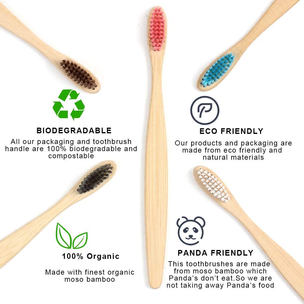 KELYDI Bamboo Toothbrushes with Soft Bristles,10 Packs of Organic Natural Adult Kids Bamboo Soft Toothbrush, Eco-Friendly and Plastic Free Packaging for Family and Travel Gifts (Multicolor)