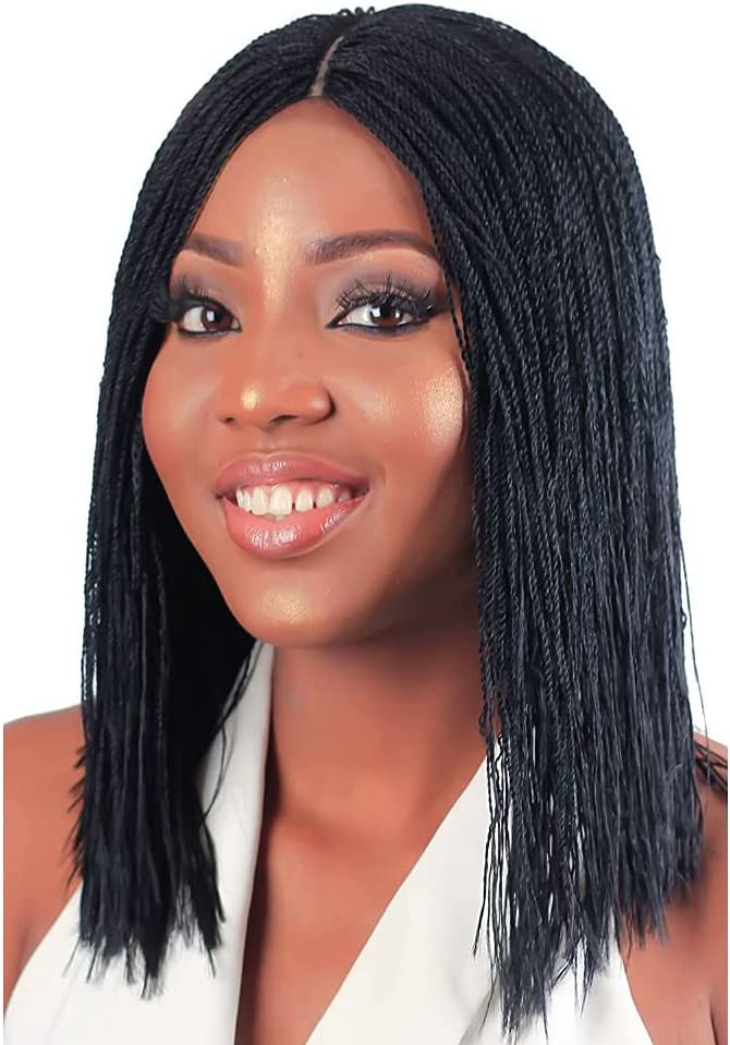FizaiZifai Short Braided Wigs for Black Women African American Braids Wigs Medium Part Synthetic Natural Box Braid Wigs Black 12inch
