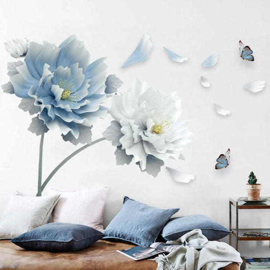 Lotus Wall Decals Blue Flowers Wall Stickers Lotus Butterfly Wall Stickers Living Room Wall Decor Bedroom doors Wall Decor 125x78cm