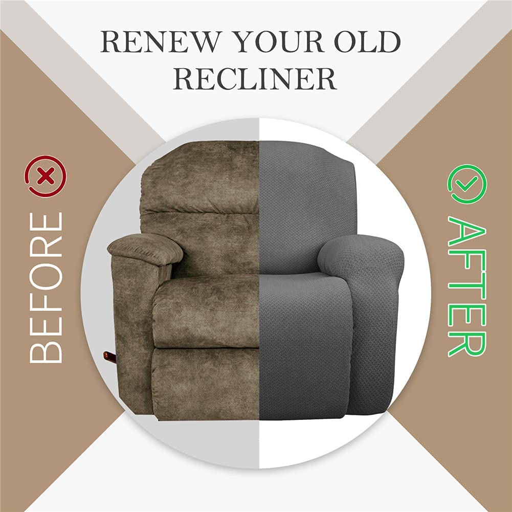 4 Pieces Stretch Recliner Chair Covers Sofa Slipcover for Recliner Chair Spandex Soft Recliner Slipcover with Pockets Recliner Furniture Protector (Dark Gray)