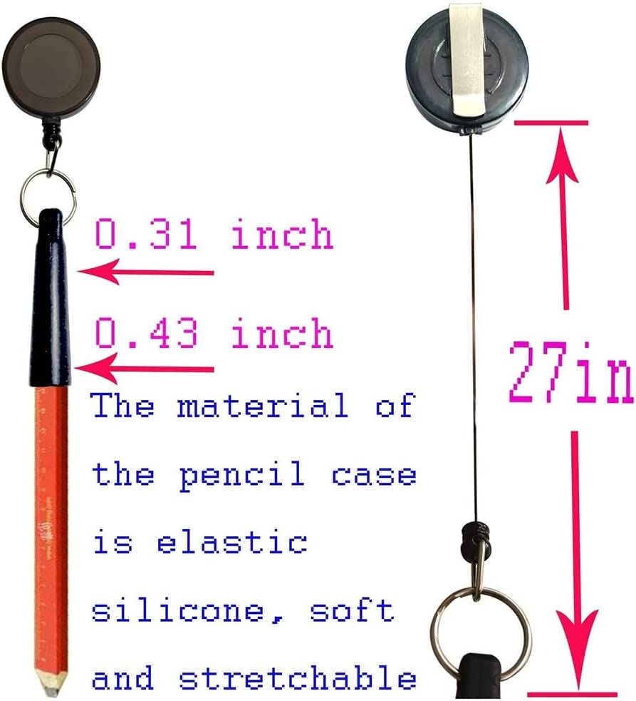 Ocnvlia 4 Pcs Elastic Silicone Retractable Pencil Holder, Duty Retractable Pull Pen for Woodwork, Bricklayer, Handicraft Maker, black
