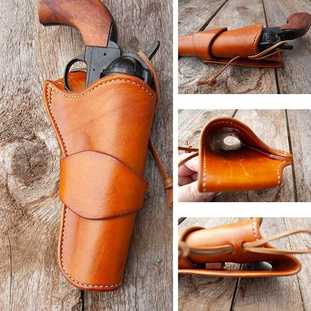 Medieval Leather Concealed Holster, Revolver Western Cowboy Pistol Gun Holder for 6 Inch Barrel Vintage Steampunk Style Accessory,Yellow