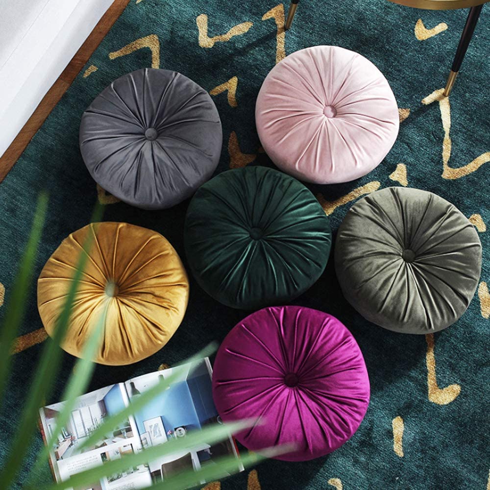 TRRAPLE Round Throw Pillows, Pumpkin Velvet Cushion Pleated Round Pillow Home Decorative for Sofa Bed Living Room Office Chair Couch