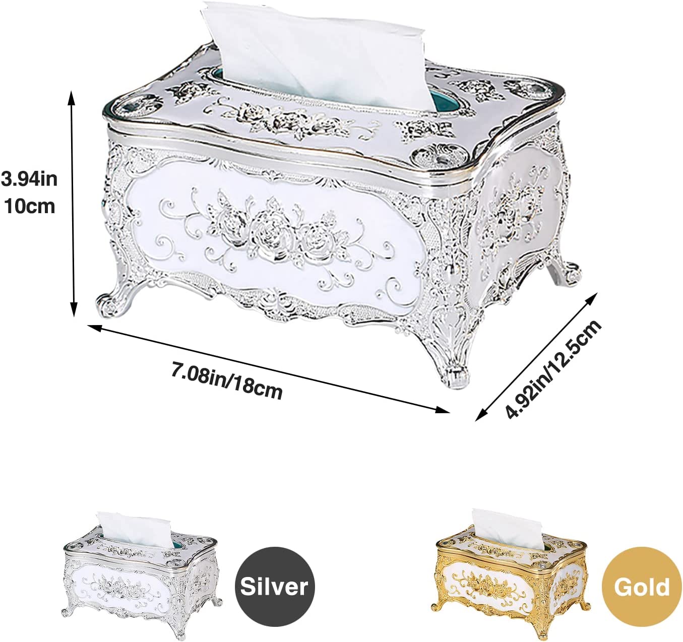 SCAEHKUY Retro Household Tissue Box Rectangular Multifunction Tissue Box Cover for Bathroom Vanity Countertops Bedroom Dressers and Tables Silver Plastic Tissue Holder