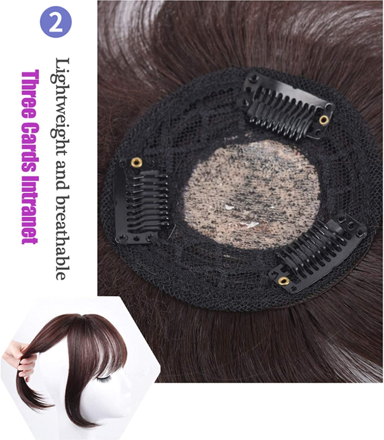 100% Human Hair Toppers Clip In Crown Toppers With 3D Air Bangs Hair For Women Straight Hair Bangs Toupee Mid Part Wiglets Hairpieces for Mild Hair Loss Volume Cover Gray Hair (Light Brown, 25 cm)