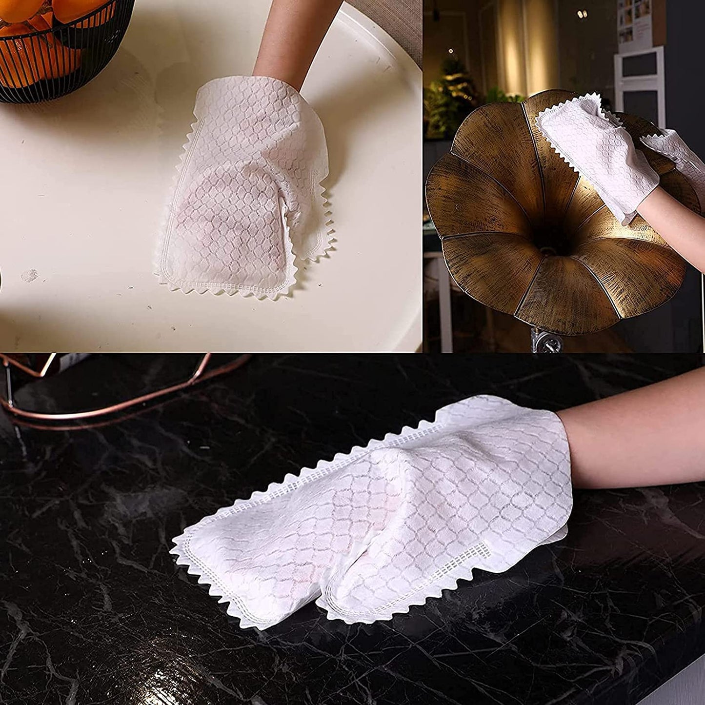 30pcs Dusting Mitts Disposable, Microfiber Auto Dusting Cleaning Gloves, Disposable Non-Woven Dust Removal Gloves, for Grab and Lock in Dust Pet Hair and Allergens