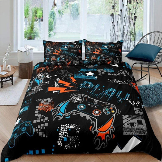 Gamer Comforter Set for Kids Boys Teens Gamepad Gaming Queen Bedding Set Videogame Controller Pattern Duvet Cover King Size Home Textile,Twin Full Size Bed in A Bag Double Pillowcases Home 3 Piece