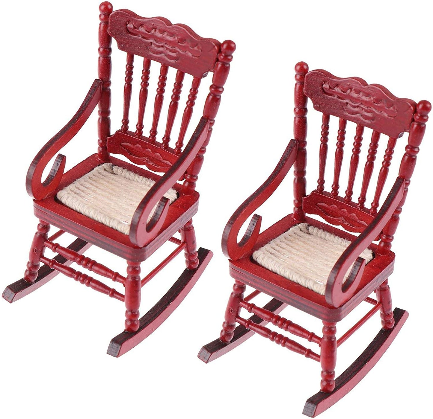 Jiaminye 2 Pcs 1:12 Dollhouse Miniature Furniture Wooden Rocking Chairs Dollhouse Accessories for Doll House Decoration,Red