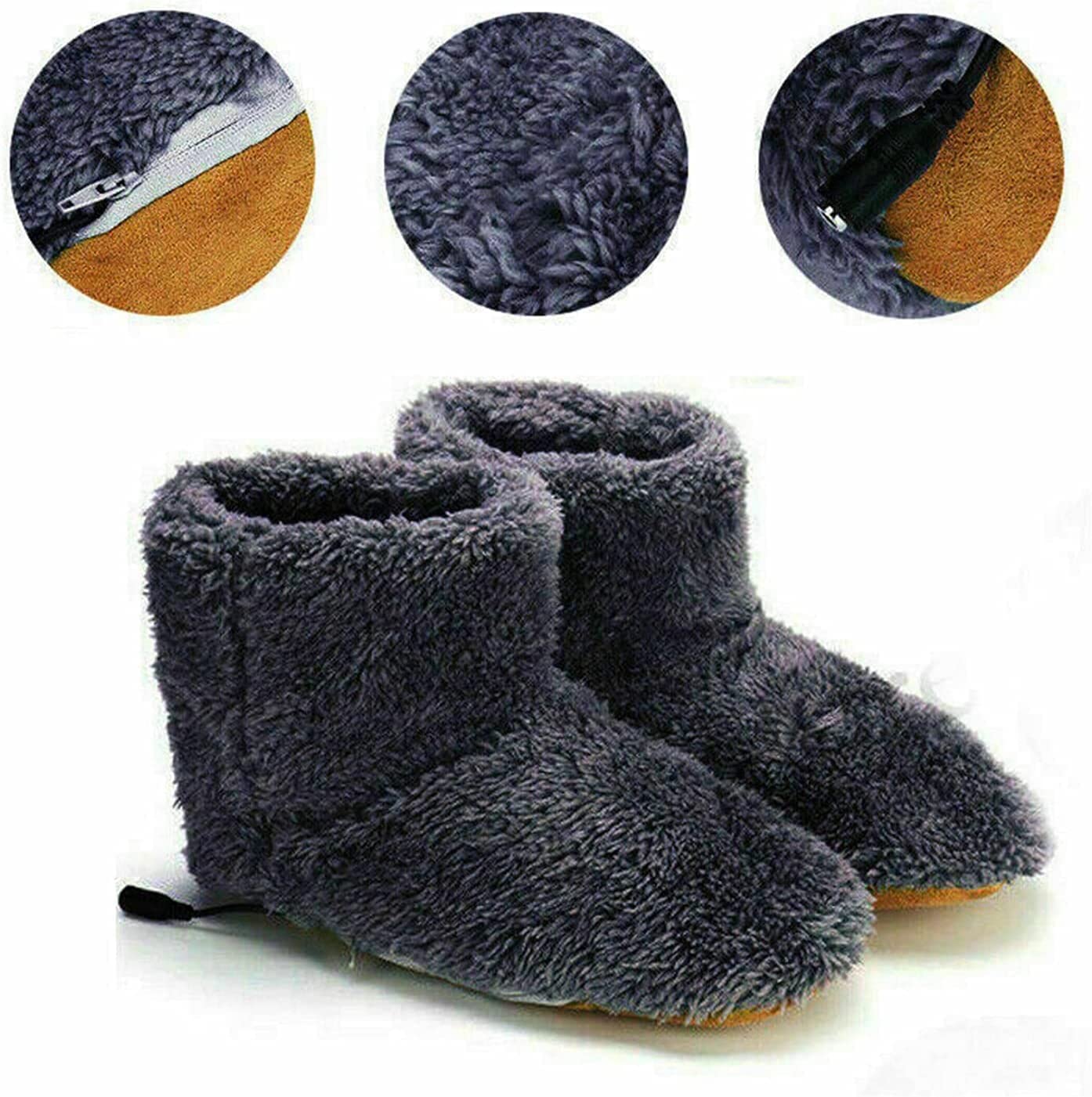 Heated Slippers Rechargeable, USB Electric Heating Shoes Warming Footies for Women Men, Plush Warm Electric Slipper
