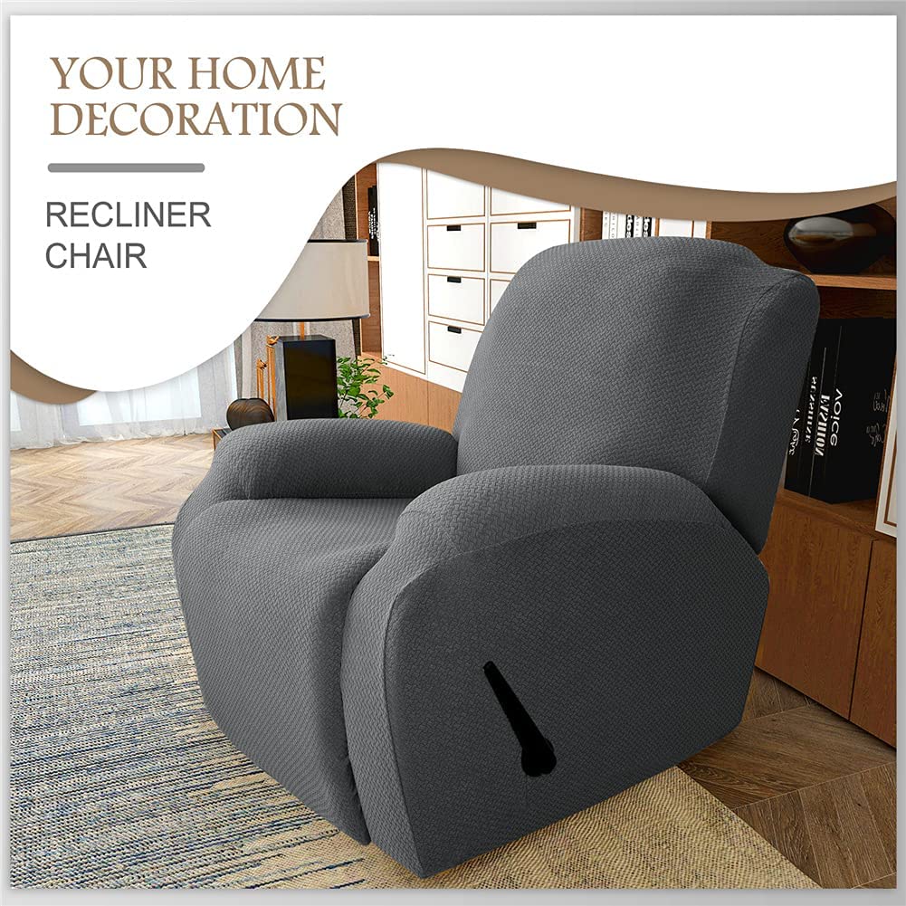 4 Pieces Stretch Recliner Chair Covers Sofa Slipcover for Recliner Chair Spandex Soft Recliner Slipcover with Pockets Recliner Furniture Protector (Dark Gray)