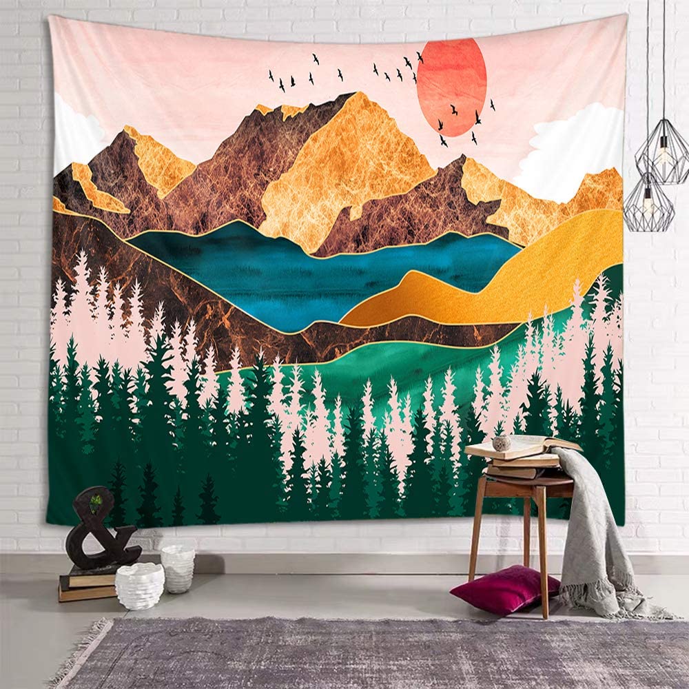 fangzhuo Mountain Tapestry Wall Hanging Pink Sunset Nature Landscape Tapestry Wall Decor for Livingroom Bedroom Dorm Home W59 x L51