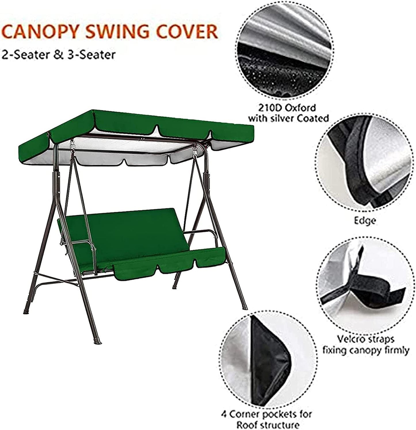Patio Swing Canopy Waterproof Top Cover Set, Replacement Canopy Cover for Swing Chair Awning Glider 2/3-Seater, Outdoor Garden Furniture Covers All Weather Protection (Blue, Three-Seater)