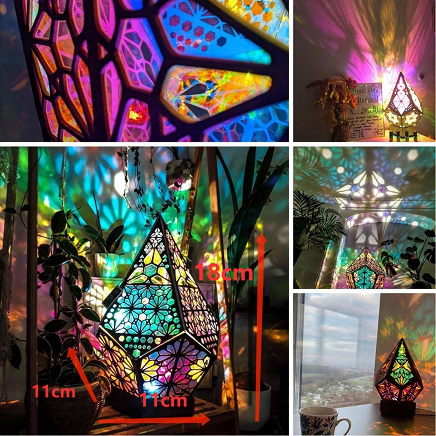 YUNAIYI Colorful Projection Lamps Creative Bohemian Hollow Iron Art Battery Powered Floor Lamp Holiday Wedding Birthday Party Atmosphere Lights for Home Garden Corridor Decoration