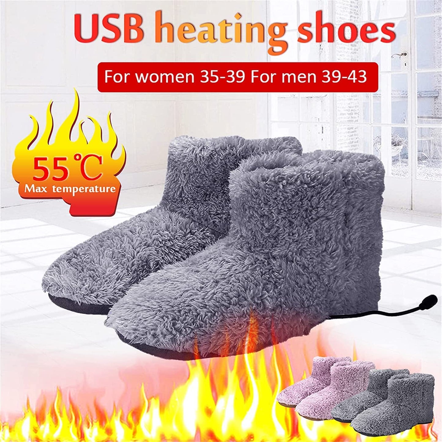 Heated Slippers Rechargeable, USB Electric Heating Shoes Warming Footies for Women Men, Plush Warm Electric Slipper