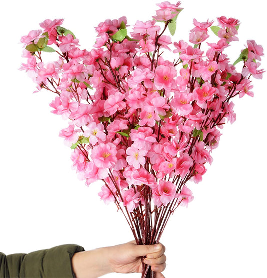 HANTURE 10PCS Artificial Peach Blossom Branches 25.6 Inch Tall Silk Cherry Blossom Tree Stems Fake Plants Flower Bouquet for Home Garden DIY Wedding Arrangements Decoration,Pink