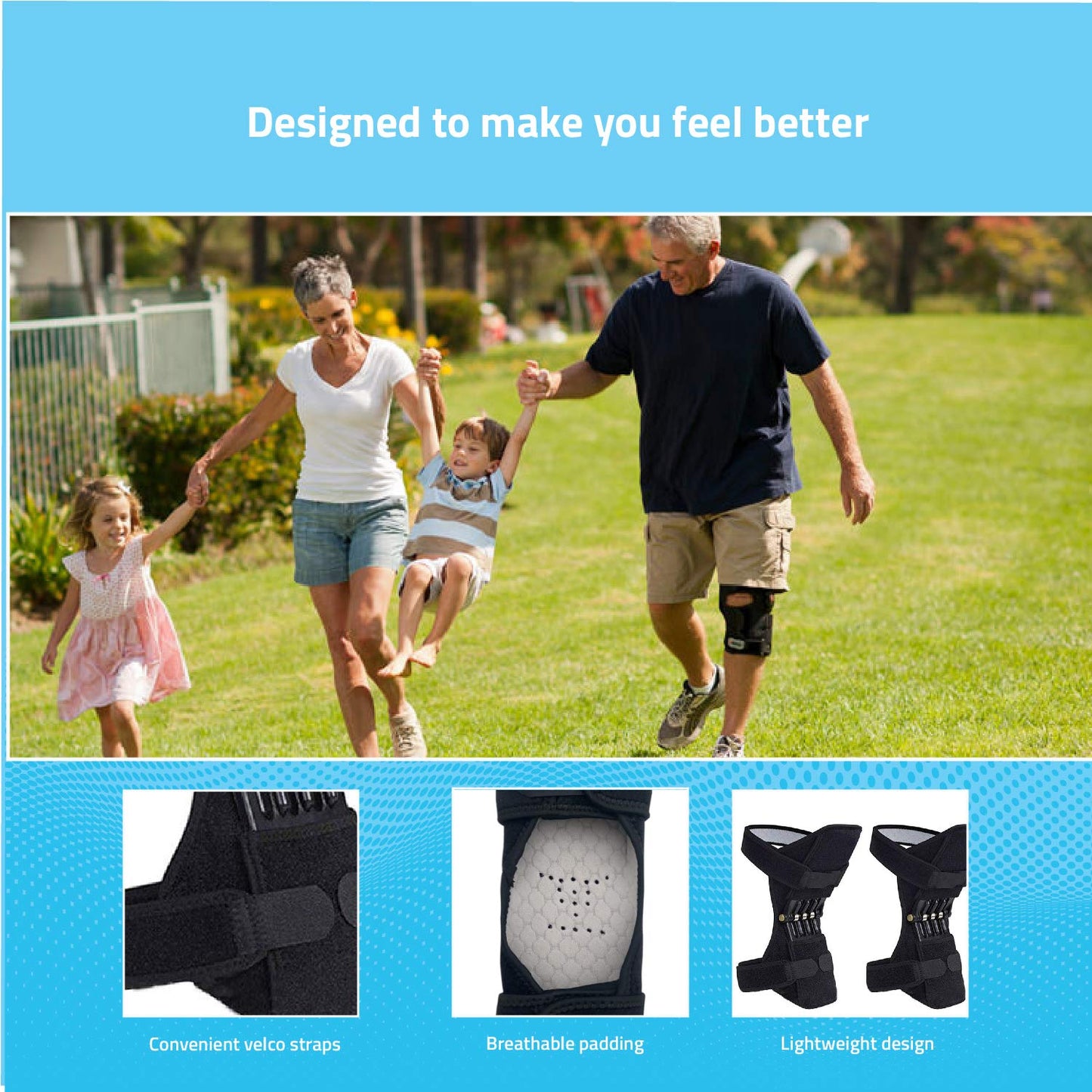 Logybird Power Knee Stabilizer Pads, 2020 Updated 1 Pair Powerknee Brace Joint Support with 4 Powerful Springs, Protective Booster Gear for Men/Women Preventing Excessive Knee Flexion